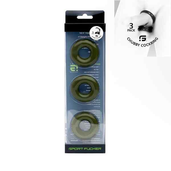 Sport Fucker Chubby Rubber Cockring 3 Pack Army Gr&uuml;n