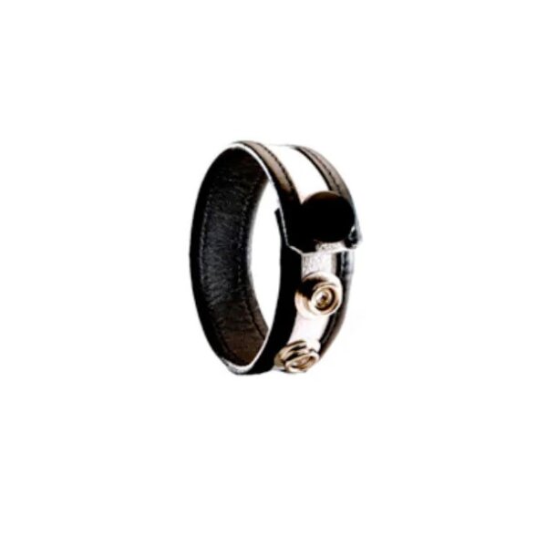 3 Snap Leather Cock Ring - Black - White