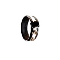 3 Snap Leather Cock Ring - Black - White
