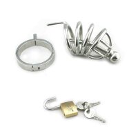 Male Chastity Device - Cage With Penis Plug - Stainless...