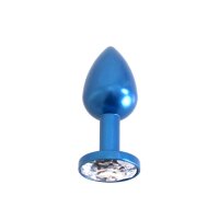 Kiotos - Aluminium Buttplug Blue with Clear Gem 2,8 cm