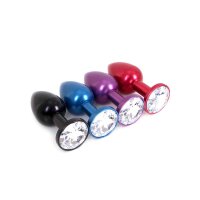 Kiotos - Aluminium Buttplug Black with Clear Gem 2,8 cm