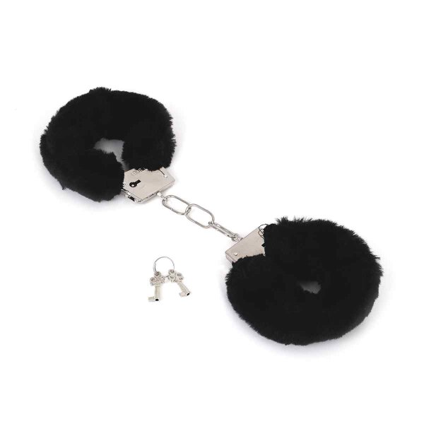 Budget Thin-Metal Black Plush Handcuffs