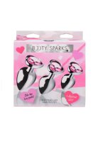 Booty Sparks Pink Heart Gem Anal Plug Set - 3 Pieces - Silver