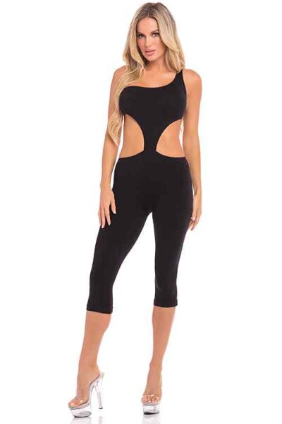 Eingeschnittener Catsuit mit einer Schulter schwarz S - 4XL