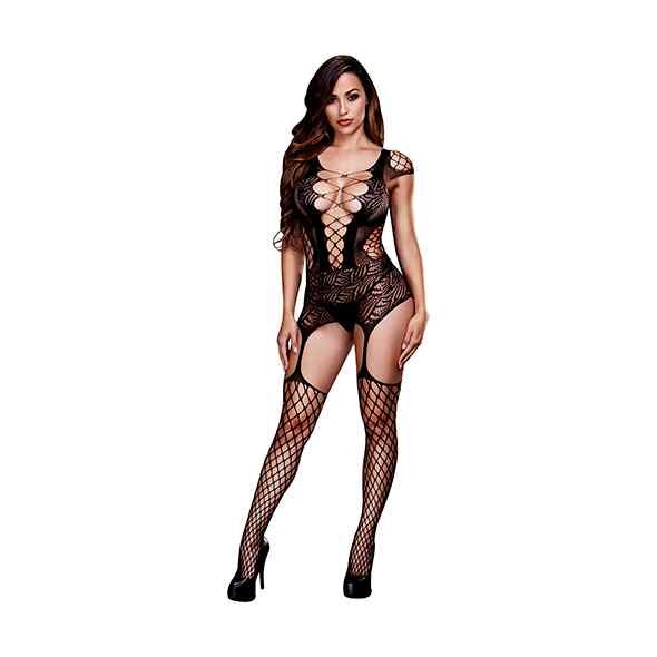 Baci Corset Front Suspender Fishnet Bodysuit One Size - Queen Size