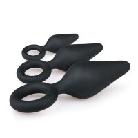 Black Buttplugs With Pull Ring Set