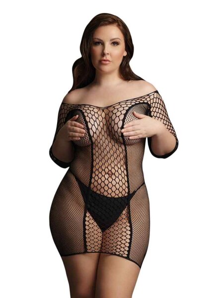 Duo Net Sleeved Mini Dress Black One Size - Queen Size