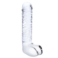 Glas Realistic Ribbed Glass G-Spot Dildo with Balls