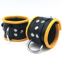 Leather Cuffs for Wrists Black-Yellow