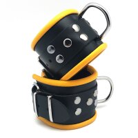 Leather Cuffs for Wrists Black-Yellow