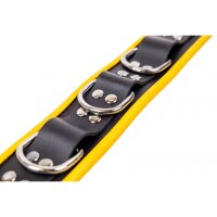 Leather Necklace 3 Rings D Black-Yellow
