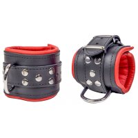 Padded Leather Wrist Cuffs Black-Red