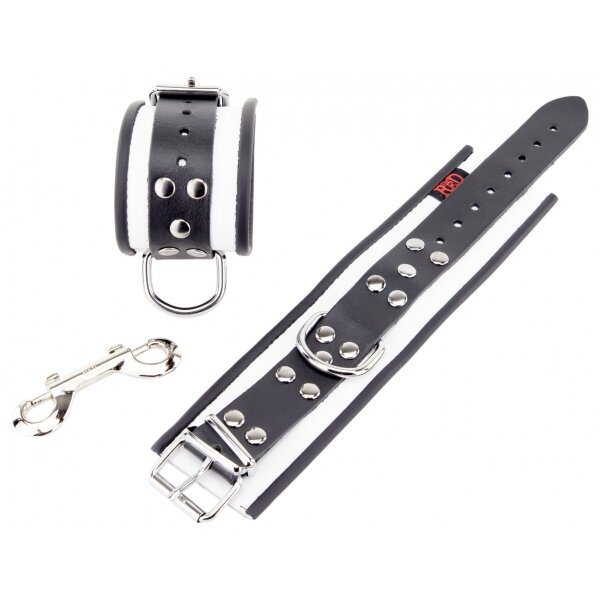 White-Black Leather Handcuffs