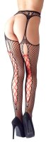 Netzstrumpfhose mit roter Schn&uuml;rung S - XL