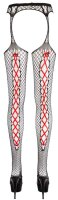 Netzstrumpfhose mit roter Schn&uuml;rung S - XL