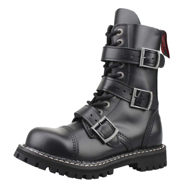 Angry Itch 10-Loch 3-Buckle Leder Stiefel Schwarz Gr&ouml;&szlig;e 36 - 48