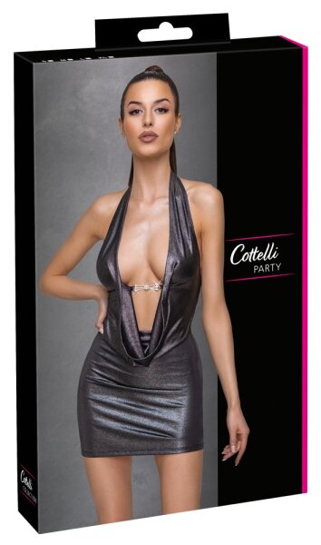 Kleid silber mit Wasserfallausschnitt XL