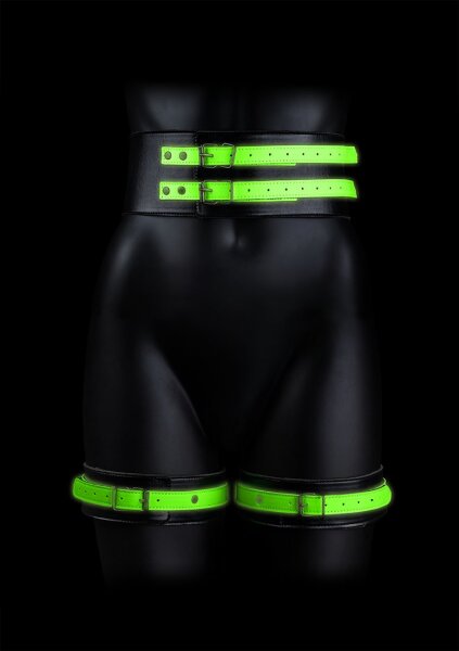 Thigh Cuffs with Belt and Handcuffs Glow in the Dark S/M
