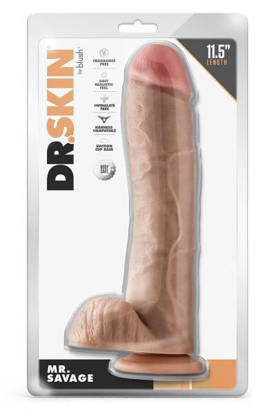 Dr. Skin Mr. Savage 11.5 Inch Dildo With Balls Beige - 29,2 cm