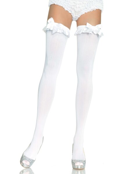 Opaque Thigh Highs With Bow White OS