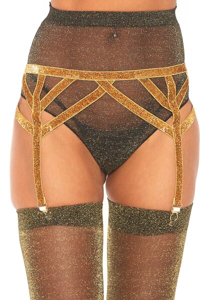 Lurex Elastic Garter Belt Gold OS