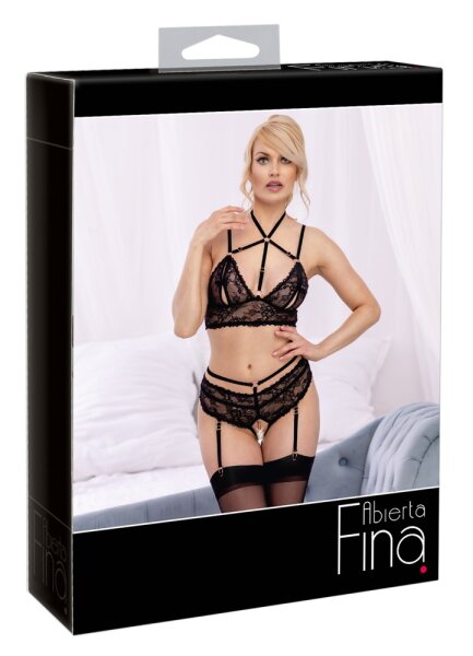 BH Set schwarz mit Riemchendekor S - XL