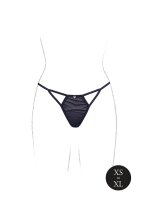 Julie Elastic Mesh Thong with Open Crotch, Adjustable Sliders and Golden Details Black OS