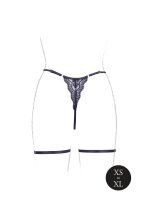 Marie Lace Thong with Garter, Adjustable Sliders and Golden Details Black OS