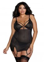 Fishnet Texture Power Mesh Garter Slip - Black - 1XL