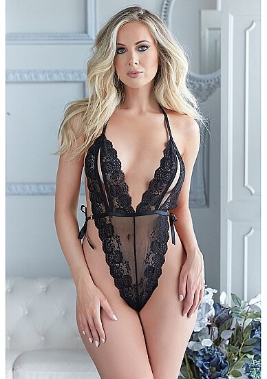 Lace Open Cup Teddy Black S - 3XL