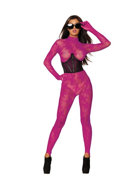 Bodystocking with Finger Gloves Diamond Pink OS - QS