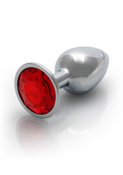 Shots Ouch! Runder Edelstein Anal Plug Silber Rubinrot klein 2,7 cm