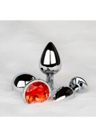 Shots Ouch! Runder Edelstein Anal Plug Silber Rubinrot klein 2,7 cm