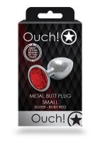 Shots Ouch! Runder Edelstein Anal Plug Silber Rubinrot klein 2,7 cm