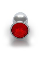 Shots Ouch! Runder Edelstein Anal Plug Silber Rubinrot klein 2,7 cm