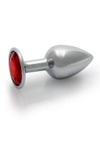 Shots Ouch! Runder Edelstein Anal Plug Silber Rubinrot klein 2,7 cm