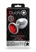 Shots Ouch! Runder Edelstein Anal Plug Silber Rubinrot mittel 3,4 cm