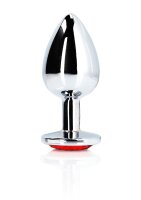 Shots Ouch! Runder Edelstein Anal Plug Silber Rubinrot mittel 3,4 cm
