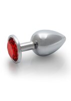 Shots Ouch! Runder Edelstein Anal Plug Silber Rubinrot mittel 3,4 cm