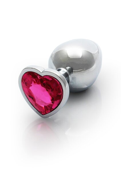 Shots Ouch! Herz Edelstein Anal Plug Silber Rosa mittel 3,4 cm