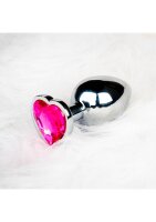Shots Ouch! Herz Edelstein Anal Plug Silber Rosa mittel 3,4 cm