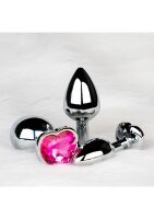 Shots Ouch! Herz Edelstein Anal Plug Silber Rosa mittel 3,4 cm