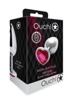 Shots Ouch! Herz Edelstein Anal Plug Silber Rosa mittel 3,4 cm