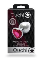 Shots Ouch! Herz Edelstein Anal Plug Silber Rosa mittel 3,4 cm
