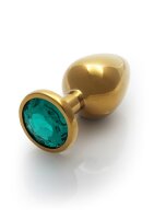 Shots Ouch! Runder Edelstein Analplug Gold Smaragdgr&uuml;n mittel 3,4 cm