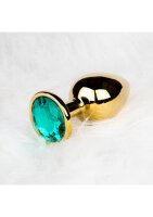 Shots Ouch! Runder Edelstein Analplug Gold Smaragdgr&uuml;n mittel 3,4 cm