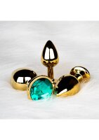 Shots Ouch! Runder Edelstein Analplug Gold Smaragdgr&uuml;n mittel 3,4 cm