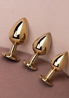Shots Ouch! Runder Edelstein Analplug Gold Smaragdgr&uuml;n mittel 3,4 cm