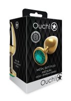 Shots Ouch! Runder Edelstein Analplug Gold Smaragdgr&uuml;n mittel 3,4 cm